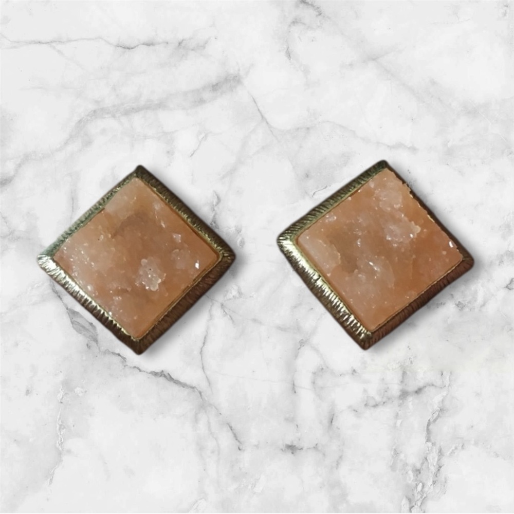 NEW• Blissful Balance Vintage Style Blush Pink Druzy Square Earrings